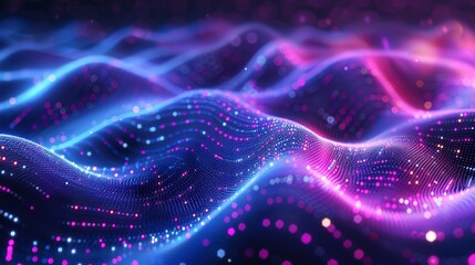 Poster - Light gradient dark background with blue dots and purple waves. Abstract technology big data background. 3D rendering.