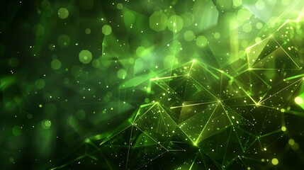 Poster - An abstract background with green triangles and polygons. The image is a 3D rendering toned image double exposure.