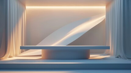 Poster - This 3D illustration template features a modern elegant futuristic desk, stand, cabinet or placement scene for product display.