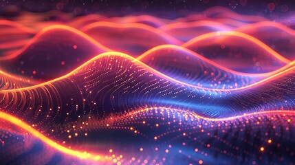 Leinwandbilder - A wave background with numerous glowing particles. Rhythmic wave. Digital network background. 3D rendering.