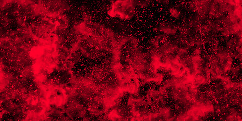 Fototapete - Abstract dynamic particles with soft Red clouds on dark background. Space hand painted watercolor background with aquarelle light mint color splash. Watercolor fantastic and grungy background.	
