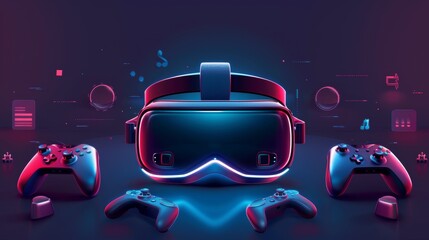 Canvas Print - VR gaming glasses and controllers. Futuristic realistic 3D graphic concept design. Modern technological devices. Minimal trendy in plastic cartoon style. Modern illustration.