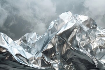 Poster - Abstract silver metallic shapes floating high in the atmosphere