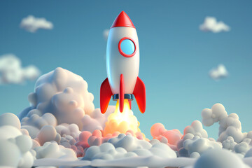 startup symbol, 3d rocket flying