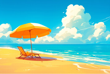 Wall Mural - Blue sky and white clouds summer beach illustration
