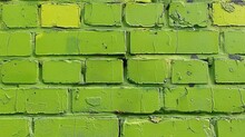   A Tight Shot Of A Green Brick Wall One Red Stop Sign Is Visible On The Right Side, Another On The Left