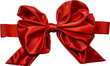 Close-up shot of a luxurious red satin bow perfect for festive decorations and gifts cut out on transparent background
