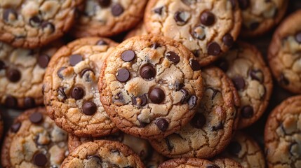 Wall Mural - A top-down view of chocolate chip cookies, freshly baked 