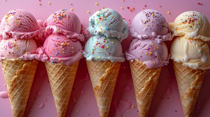 Wall Mural - A top-down view of ice cream cones