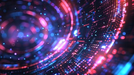 Leinwandbilder - Geometric abstract background with futuristic technology style. Neon sign. HUD element. Elegant. Big data visualization.