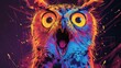   A vibrant painting of an owl with its mouth agape and eyes wide open