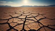 dry cracked desert ground against bleak desert backdrop, symbolizing the ecological challenges and the struggle for survival in arid environments