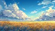 A painting of a field with clouds in the sky, AI