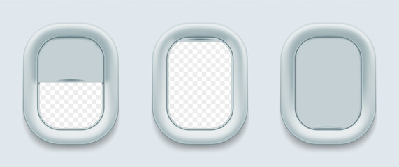 Wall Mural - Vector aircraft windows. Airplane porthole in open and closed positions. Stock illustration.