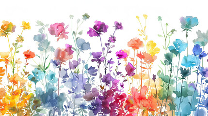 Wall Mural - Seamless watercolor flower rainbow design on white background