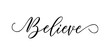 Believe - Handwritten inscription in calligraphic style on a white background. Vector illustration