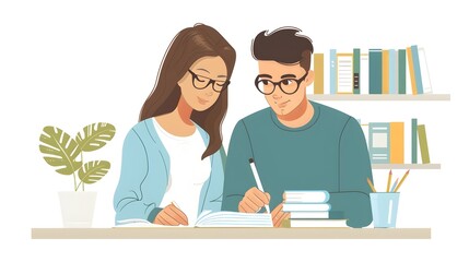 Poster - Tutor Assisting High School Student with Homework in Cozy Study Space