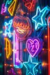 A neon sign collection from the 80s, offering a colorful and energetic backdrop for retro-themed banners