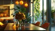 Cozy Restaurant Interior with Warm Lighting and Citrus Centerpiece
