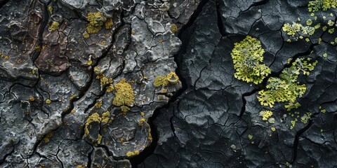 Sticker - Texture of bark with green lichen, presented in a 3D close-up