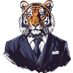 Wall Mural - vector tiger in a business suit on a white background .Generative AI