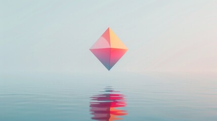 Poster - A minimalist, monochromatic background with a single, brightly colored geometric shape floating in the center against a vast expanse of white. (Combines abstract background with blank space). 8k, ultr