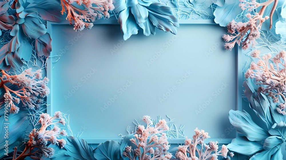 This image showcases a stunning frame made up of blue and pink flowers ...