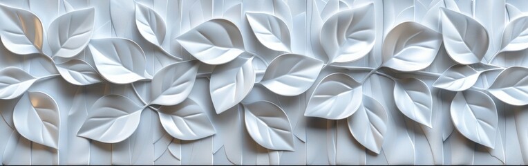 Canvas Print - Geometric Floral Leaves on White Tiles: Background Illustration for Banner or Panorama