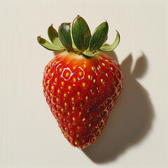 A red strawberry with a green leaf on top. The strawberry is ripe and ready to eat. Concept of freshness and natural beauty