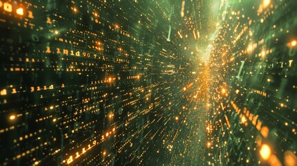 Poster - a computer generated image of a bright green tunnel with many numbers and letters. the image is full