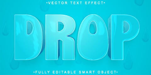 Poster - Blue Cartoon Water Drop Vector Fully Editable Smart Object Text Effect