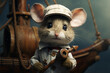 A small mouse wearing a sailor's hat, holding a tiny anchor.