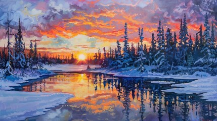 Wall Mural - sunset over the river