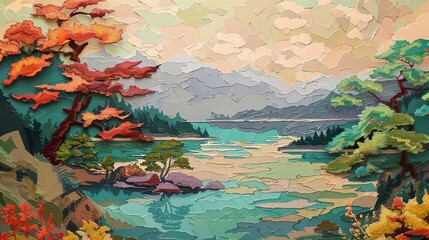 Wall Mural - landscape with lake