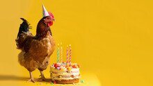 Birthday Chicken On Yellow Background