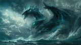 Fototapeta Fototapety z mostem - Demonic graphics on a boat. Dragon, the most powerful magical creature in the world.