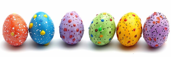 Sticker - A row of colorful plastic eggs lined up on a white surface, AI