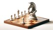 A chess piece moving itself on a board on a white background, illustrating strategic thinking and autonomous decision-making, ideal for themes of strategy, leadership, and intellectual challenge.