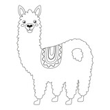 Fototapeta  - outline illustration with cute llama