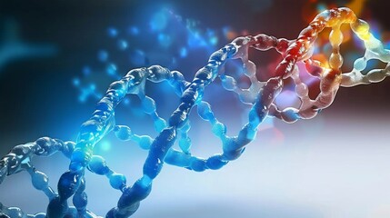 A luminous DNA double helix in vibrant blue hues symbolizing biotechnology and genetic research.