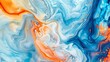 Abstract background with blue, orange and white waves of liquid paint. Abstract fluid art painting in the style of marble alcohol ink. Modern wallpaper for wall decoration or print on canvas.