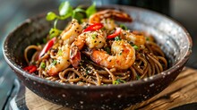 Soba Noodles With Shrimp In Curry Sauce