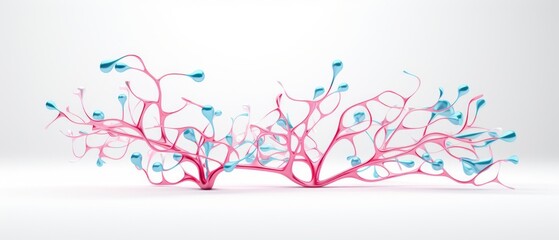 Poster - a 3d render of a pink and aqua neuron, minimalist, simple, plastic, low poly, white background