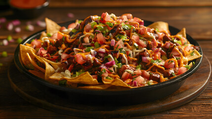 Wall Mural - Delicious Loaded Nachos with Cheese, Meat, and Fresh Vegetables