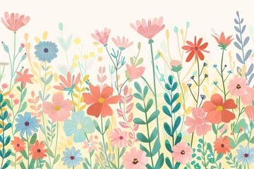  Pastel floral background celebrating Women's History Month, colorful spring flowers illustration