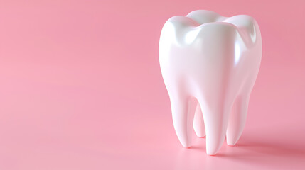 Molar human tooth model, empty pink background, copy space. Dental health concept, dental services medicine