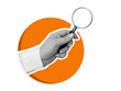 Black and white hand in a white shirt holds a magnifying glass. Illustration in a modern collage style on transparent background