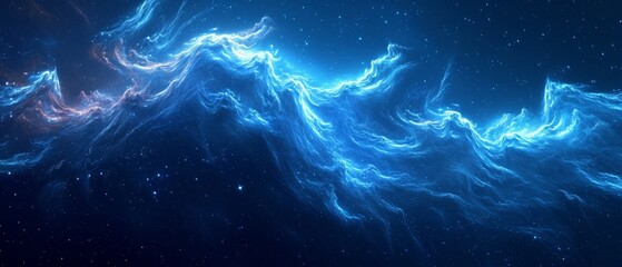 Wall Mural - electric blue waves from deep space, deep dark background
