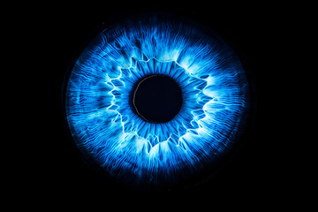 Blue eye iris isolated on black background