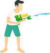 Man cartoon playing with water gun, Thailand Songkran festival concept, no background, vector design 